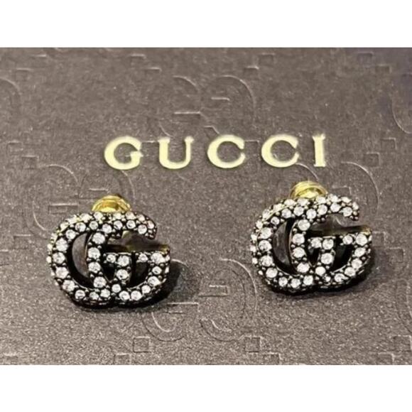 Gucci GG Gold Tone CZ Stud Earrings w/Box and Dust bag (GGXX030) - Picture 4 of 7